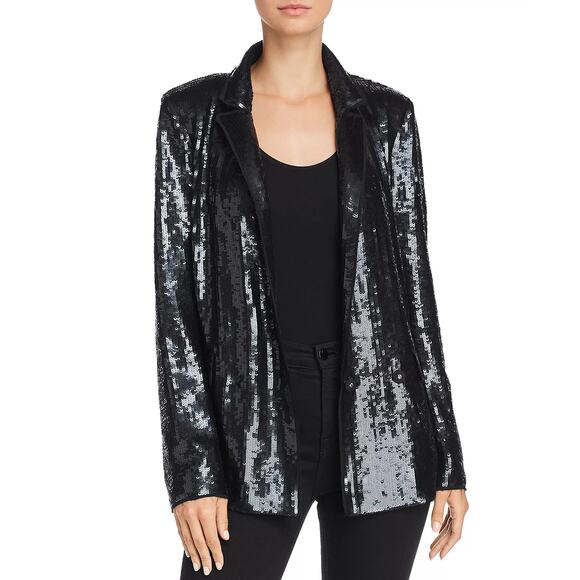 Joie Diandra Silk Sequined Single Breasted  Blazer Jacket Caviar Women's Size M - Picture 2 of 6